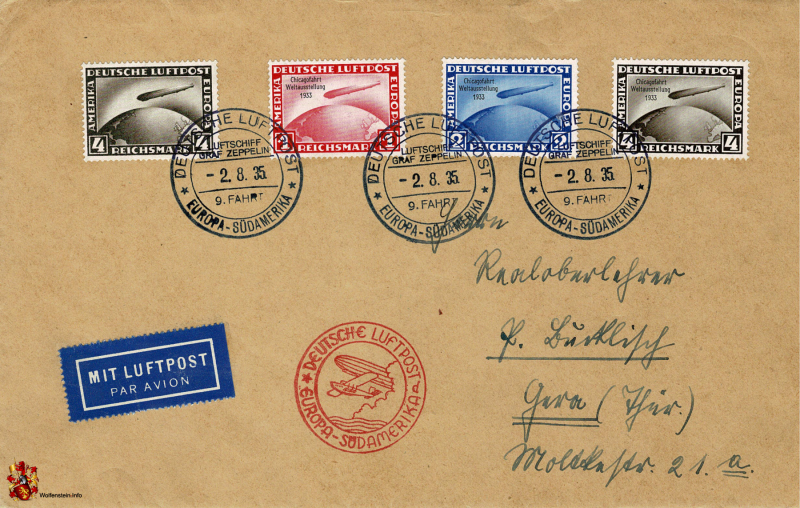 Brief Deutsche Luftpost - Luftschiff Graf Zeppelin - Europa-Südamerika - 1935