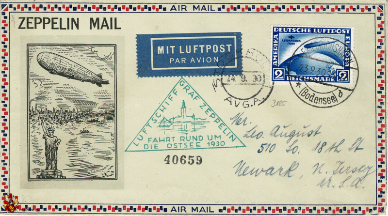 Brief Deutsche Luftpost - Luftschiff Graf Zeppelin - Fahrt rund um die Ostsee 1930 (Wert 650 €)