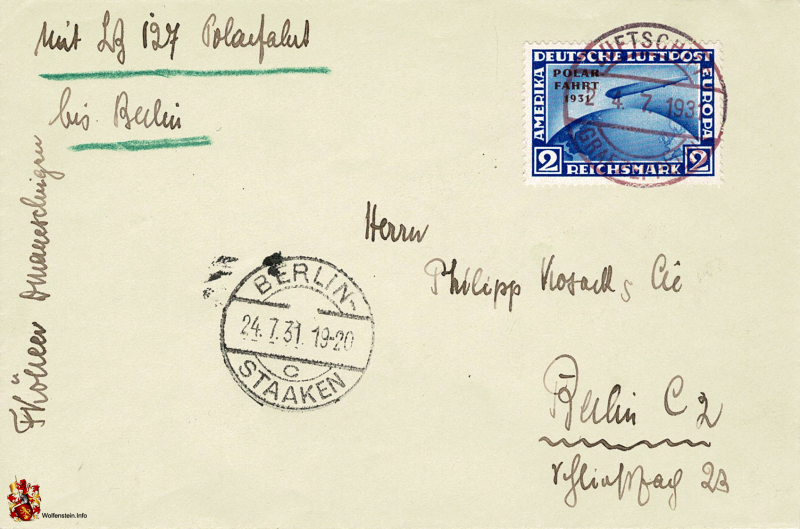 Brief Deutsche Luftpost Polarfahrt mit LZ 127 bis Berlin (Wert 80€)