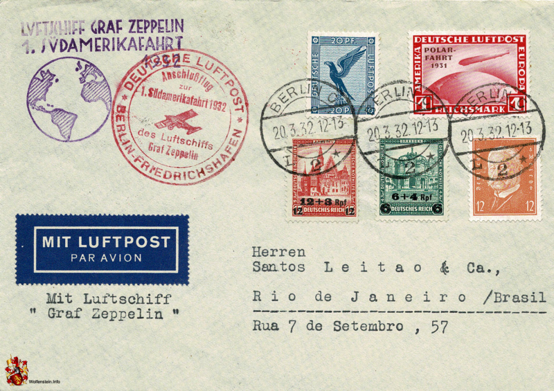 Brief mit Luftschiff Graf Zeppelin - 20.03.1932 - Album A1 (Wert 70 €)
