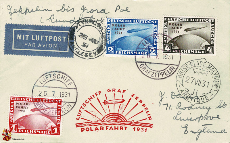 Brief Luftschiff Graf Zeppelin Polarfahrt 1931 - 26.07.1931
